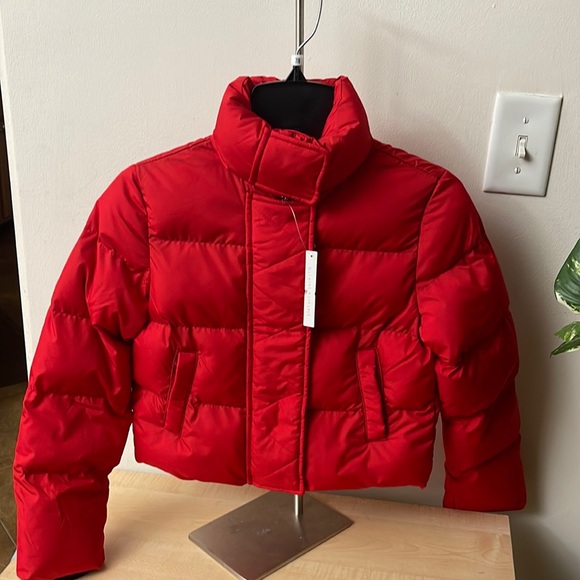 GB Girls Red Puffer Stand Collar Zip & Snap Placket Jacket - Picture 2 of 8